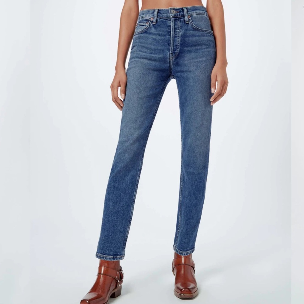 Re/Done Comfort Stretch High Rise Ankle Crop Jeans 28 Mid 70s Wash